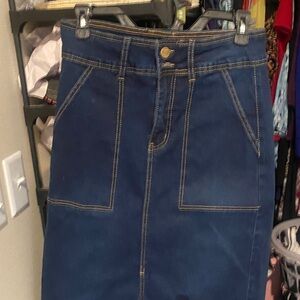 Classic Blue Denim Midi Skirt